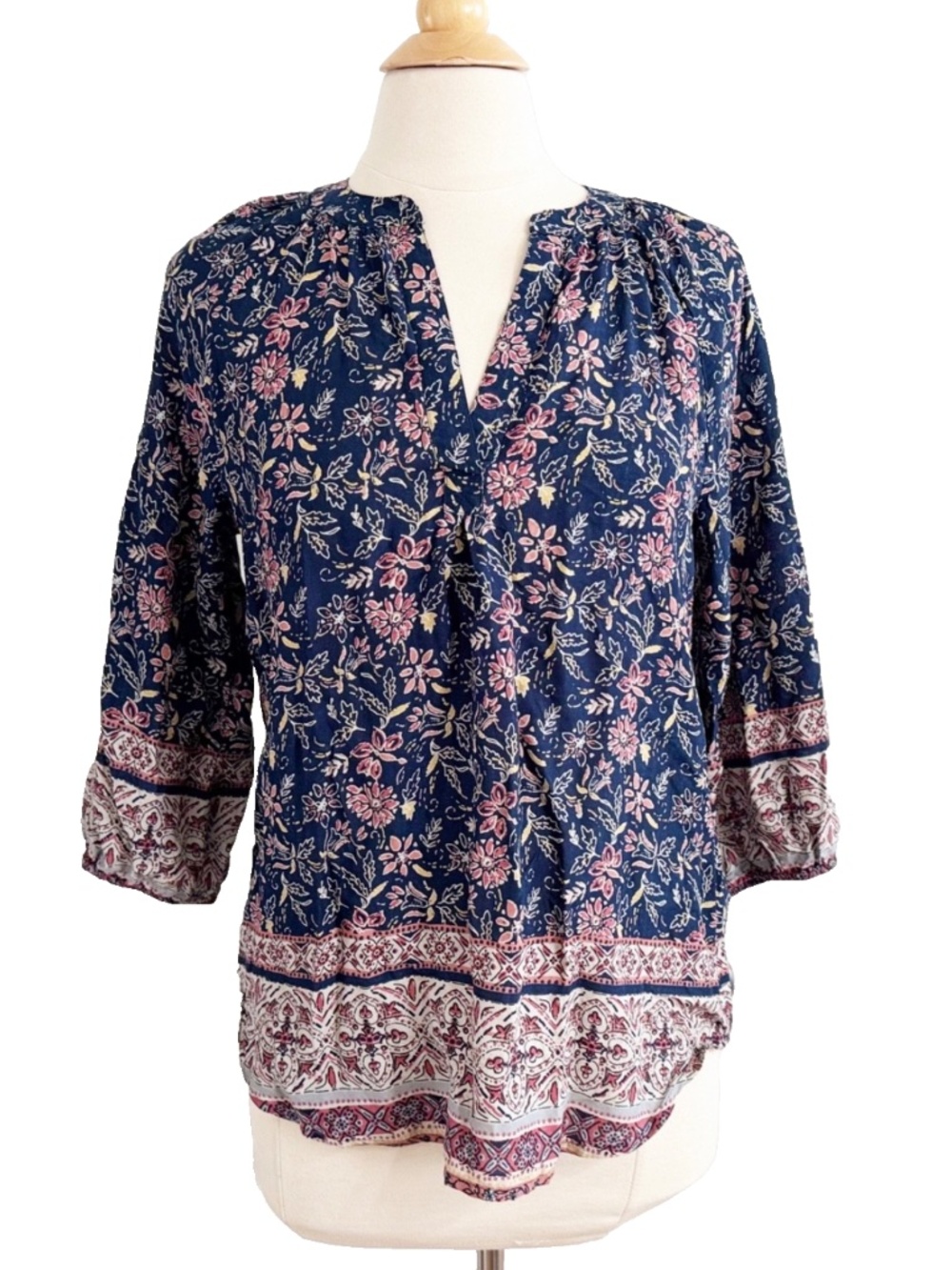 BeachLunchLounge Womens Floral Boho Top Shirt Blouse Small S Multicolor